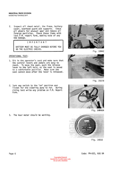 Clark TM/EM 10 thru 15S (PMA-502) Forklift Planned Maintenance & Adjustment Manual - PDF Download