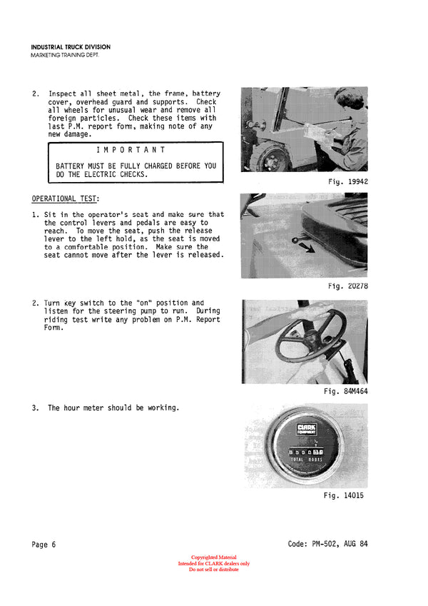 Clark TM/EM 10 thru 15S (PMA-502) Forklift Planned Maintenance & Adjustment Manual - PDF Download