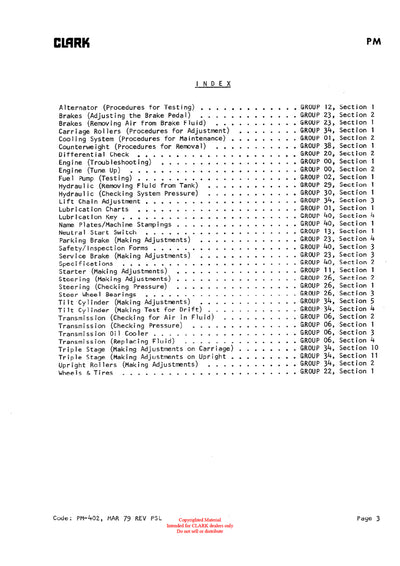 Clark Y1015 (PMA-534) Forklift Planned Maintenance & Adjustment Manual - PDF Download