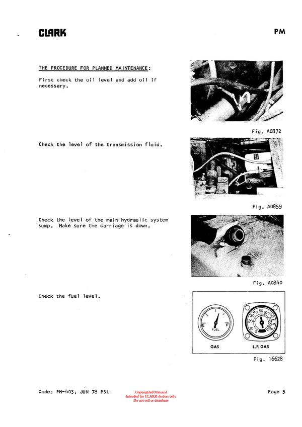 Clark Y1015 (PMA-534) Forklift Planned Maintenance & Adjustment Manual - PDF Download