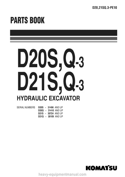 Komatsu D21S-3 and additional models (JPN) Crawler Dozer Parts Manual SN 30724-UP
