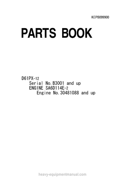 Komatsu D61PX-12(BRA)-SA Crawler Dozer Parts Manual SN B3001-UP
