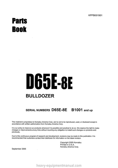 Komatsu D65E-8(BRA)-E Crawler Dozer Parts Manual SN B1001-UP