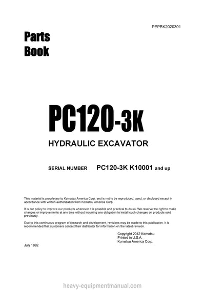 Komatsu PC120-3(GBR) Crawler Excavator Parts Manual SN K10001-UP