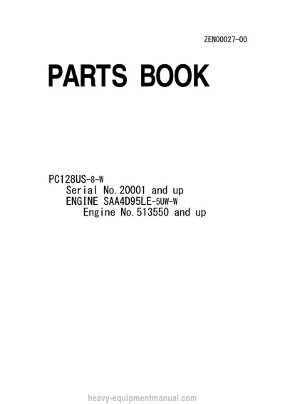 Komatsu PC128US-8(JPN) Crawler Excavator Parts Manual SN 20001-24509