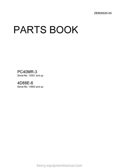 Komatsu PC40MR-3(JPN)-FOR JAPAN Crawler Excavator Parts Manual SN 15001-UP