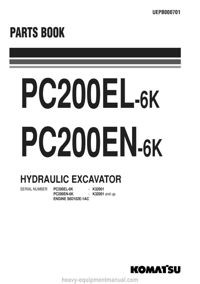 Komatsu PC200EL-6(GBR)-K Crawler Excavator Parts Manual SN K32001-UP