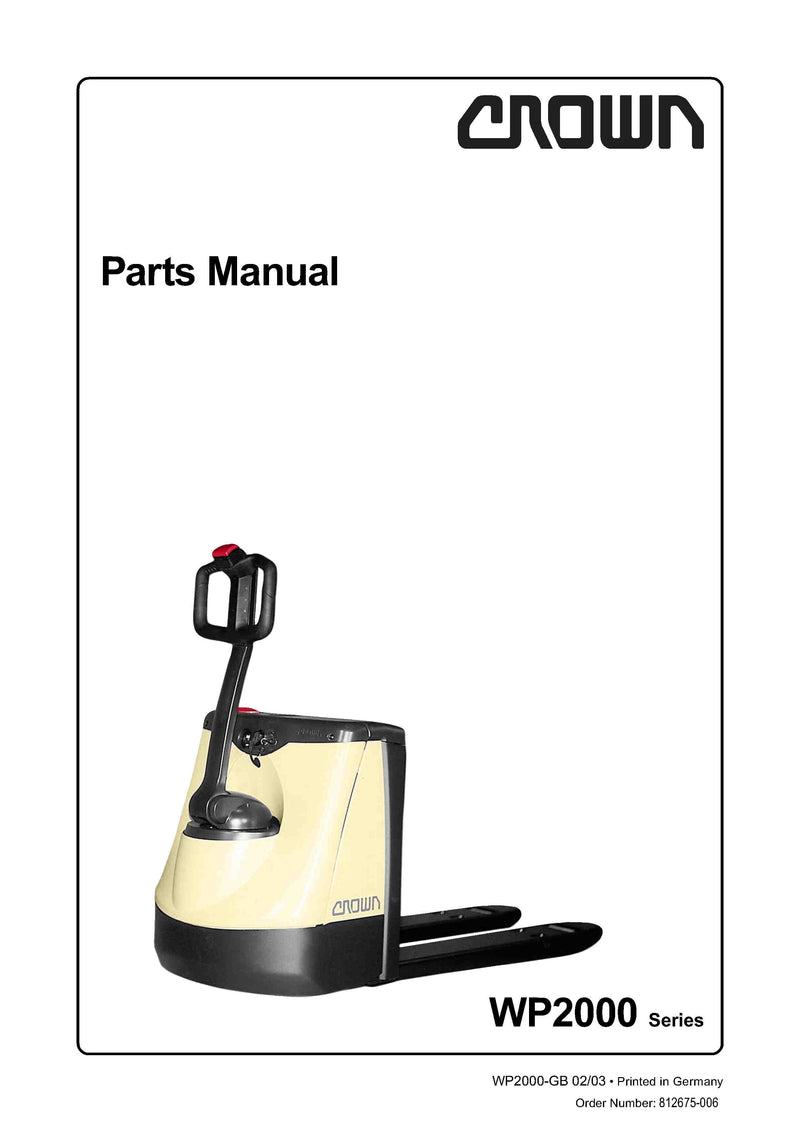 Crown WP2000 Forklift Parts Manual - PDF Download
