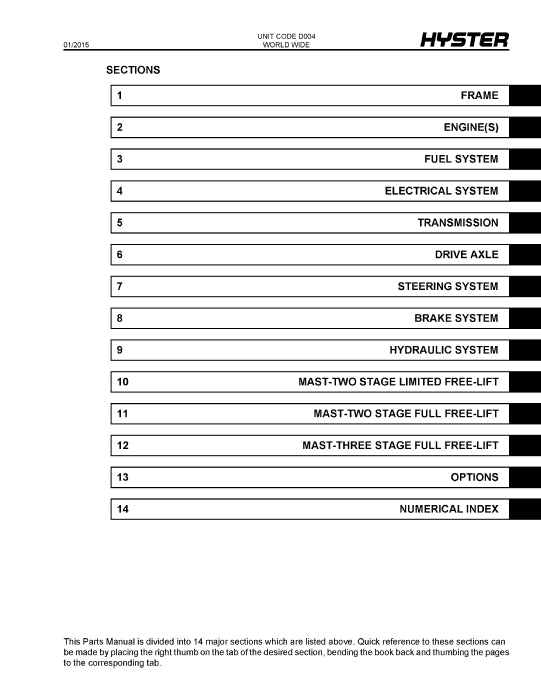 Hyster S70-120XL, S120XLS [S3.50-5.50XL, S5.50XLS] (D004) Forklift Parts Manual PDF Download