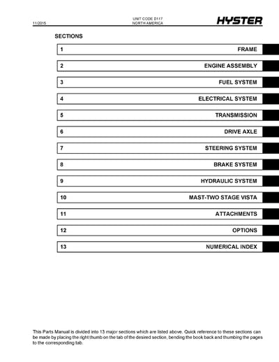 Hyster H800-H970E, H1050EH (D117) Forklift Parts Manual PDF Download