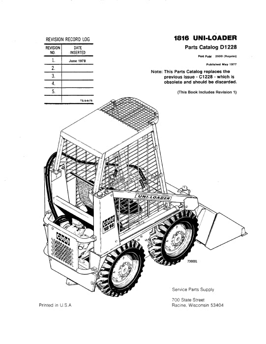 Case 1816 Uni-Loader Parts Manual D1228