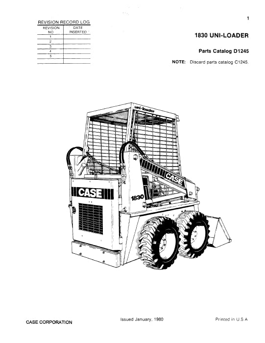 Case 1830 Uni-Loader Parts Manual D1245