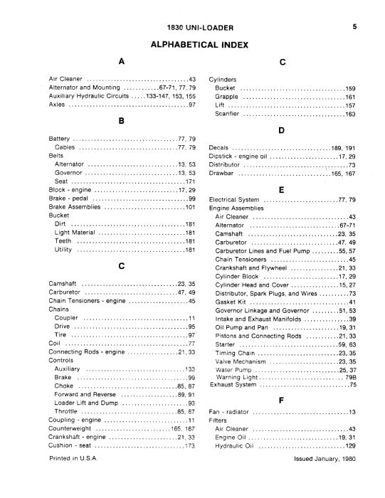 Case 1830 Uni-Loader Parts Manual D1245