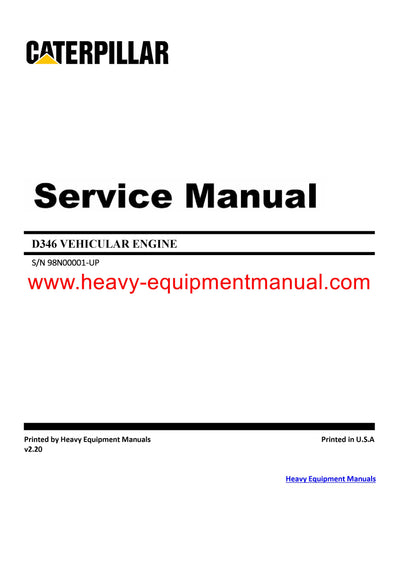 Download Caterpillar D346 VEHICULAR ENGINE Service Repair Manual 98N