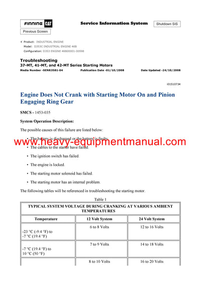 Download Caterpillar D353C INDUSTRIAL ENGINE Service Repair Manual 46B
