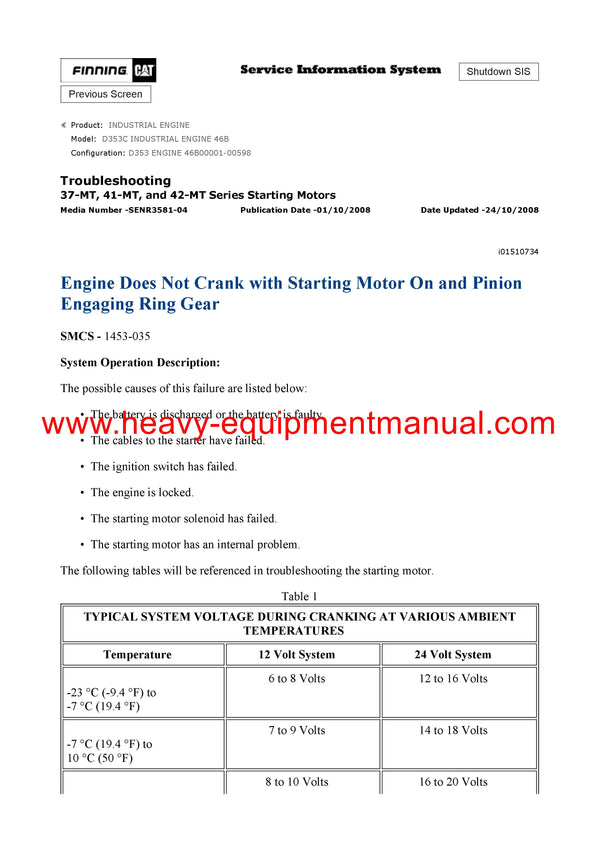 Download Caterpillar D353C INDUSTRIAL ENGINE Service Repair Manual 46B