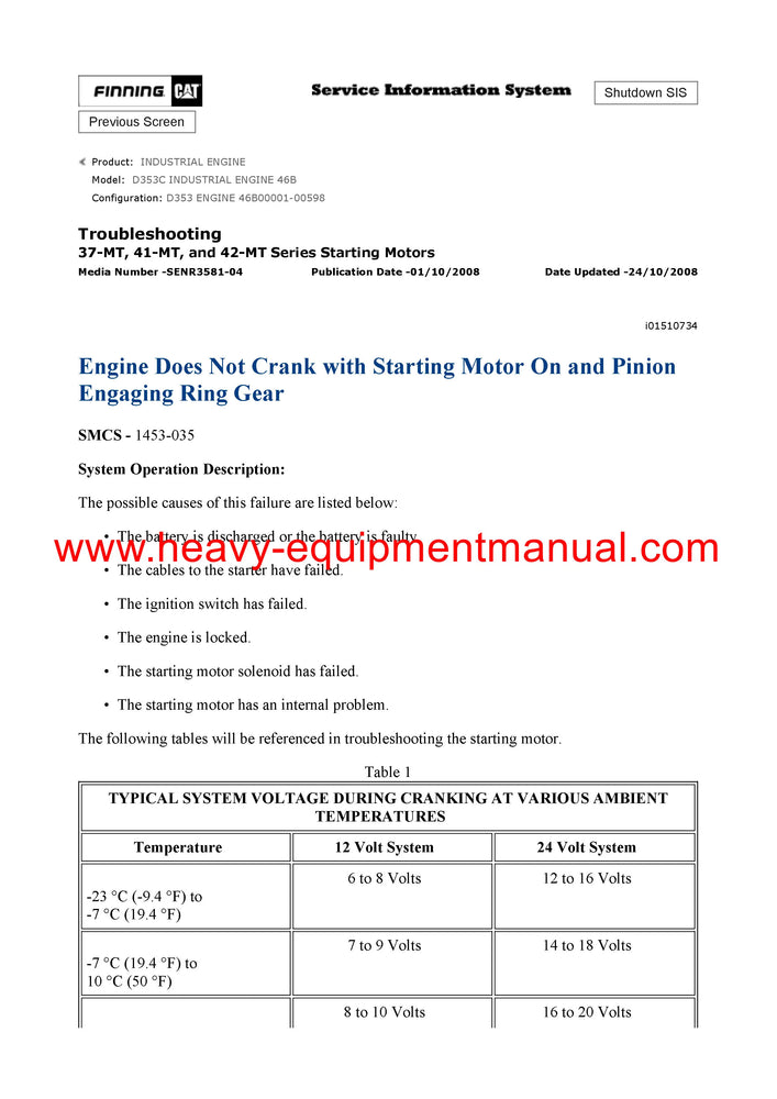 Download Caterpillar D353C INDUSTRIAL ENGINE Service Repair Manual 46B