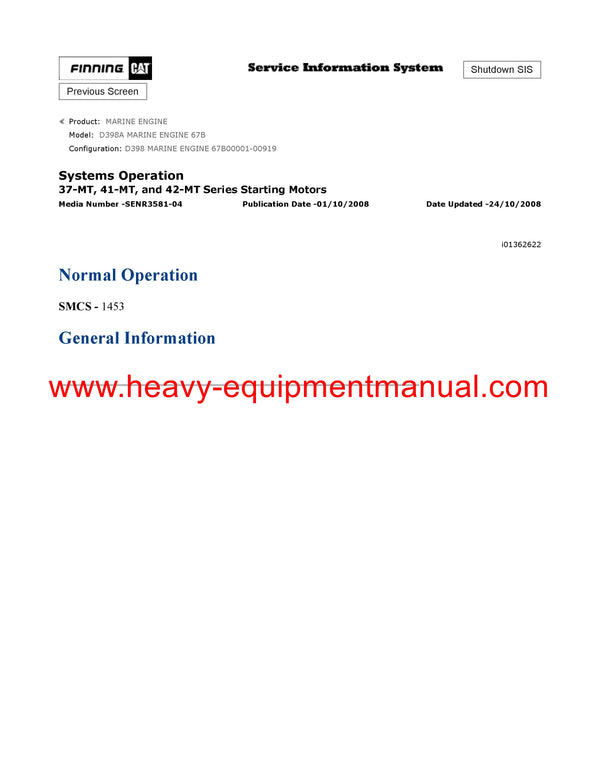 Download Caterpillar D398A MARINE ENGINE Service Repair Manual 67B