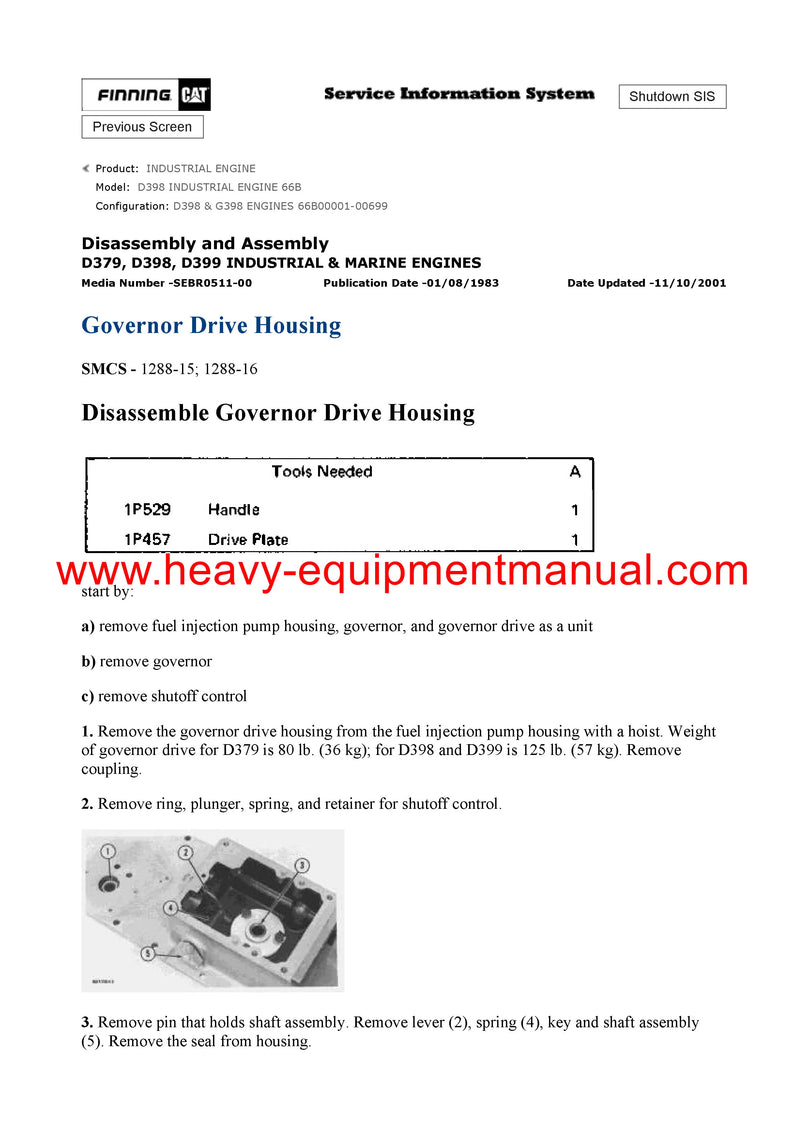 Download Caterpillar D398 INDUSTRIAL ENGINE Service Repair Manual 66B