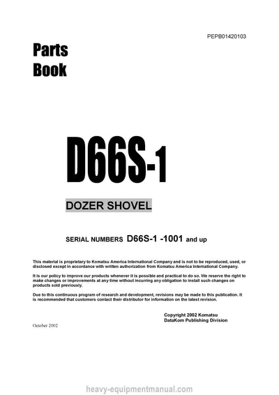Komatsu D66S-1(JPN) Mobile Crane Parts Manual SN 1001-1399