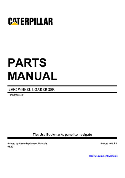 DOWNLOAD CATERPILLAR 980G WHEEL LOADER PARTS MANUAL 2SR