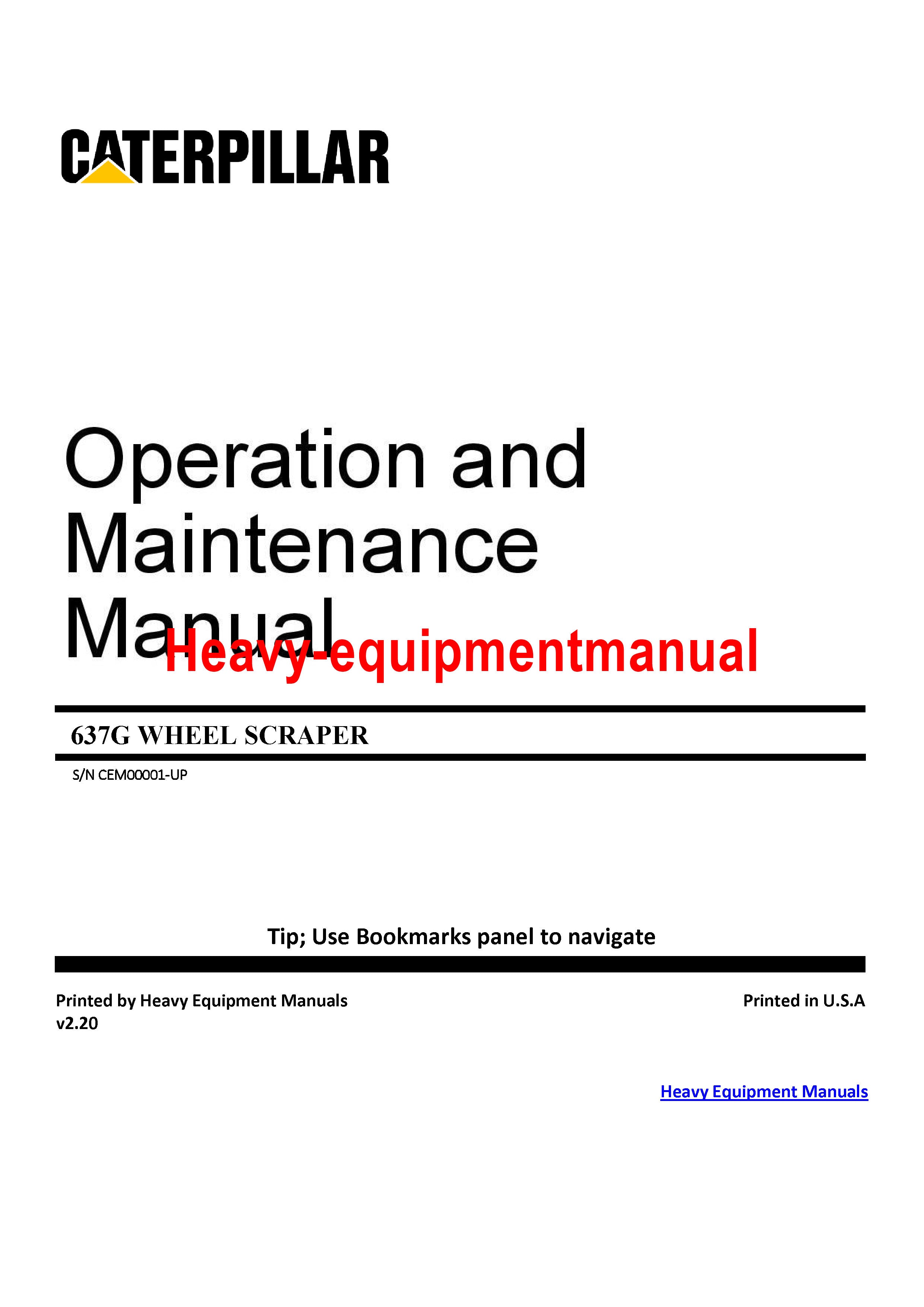 CATERPILLAR 637G WHEEL SCRAPER OPERATION AND MA... – Heavy Equipment Manual