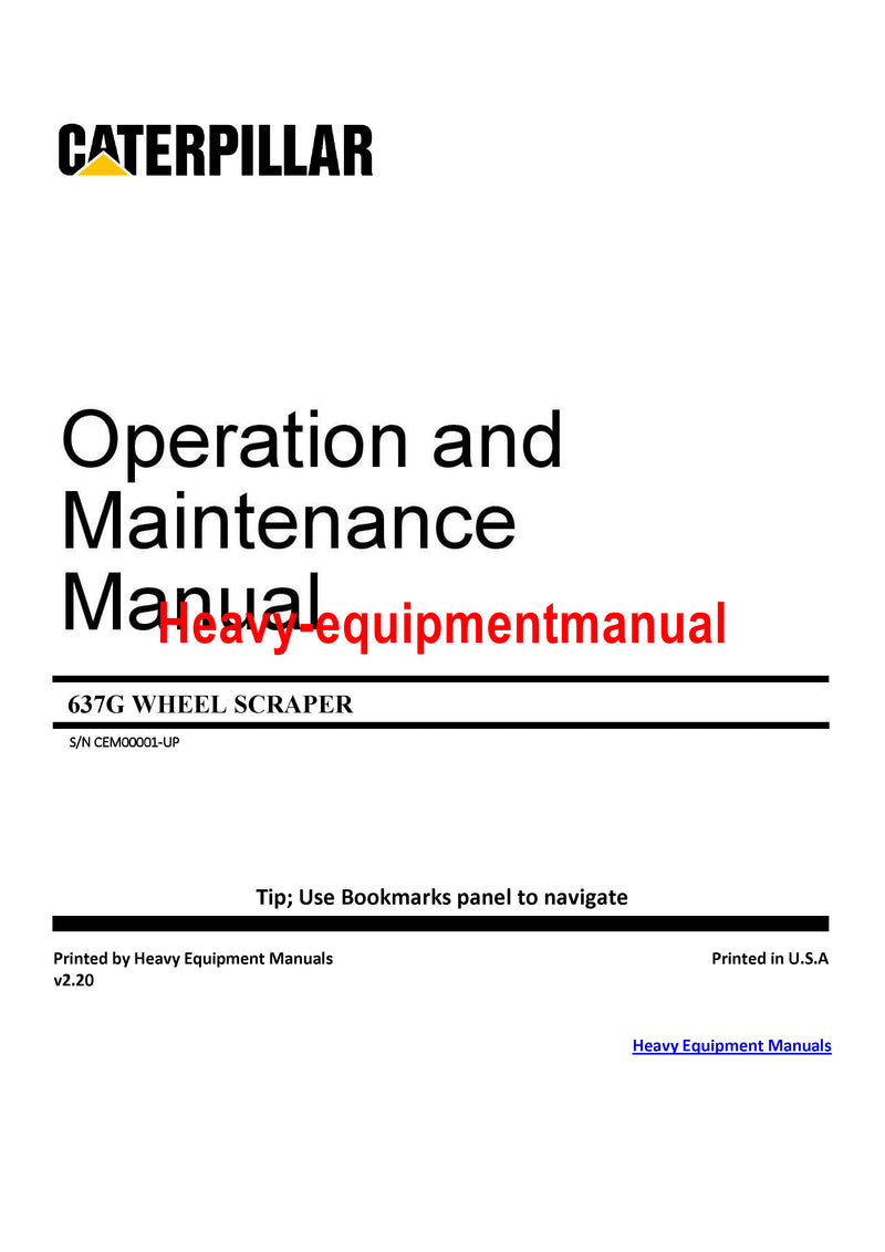 CATERPILLAR 637G WHEEL SCRAPER OPERATION AND MAINTENANCE MANUAL CEM