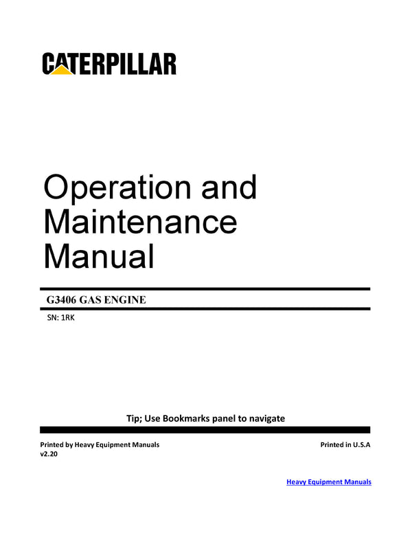 DOWNLOAD CATERPILLAR G3406 GAS ENGINE OPERATION AND MAINTENANCE MANUAL 1RK