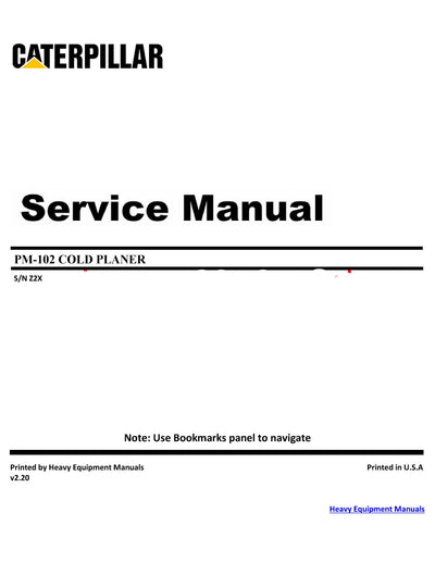 CATERPILLAR PM-102 COLD PLANER SERVICE REPAIR MANUAL Z2X