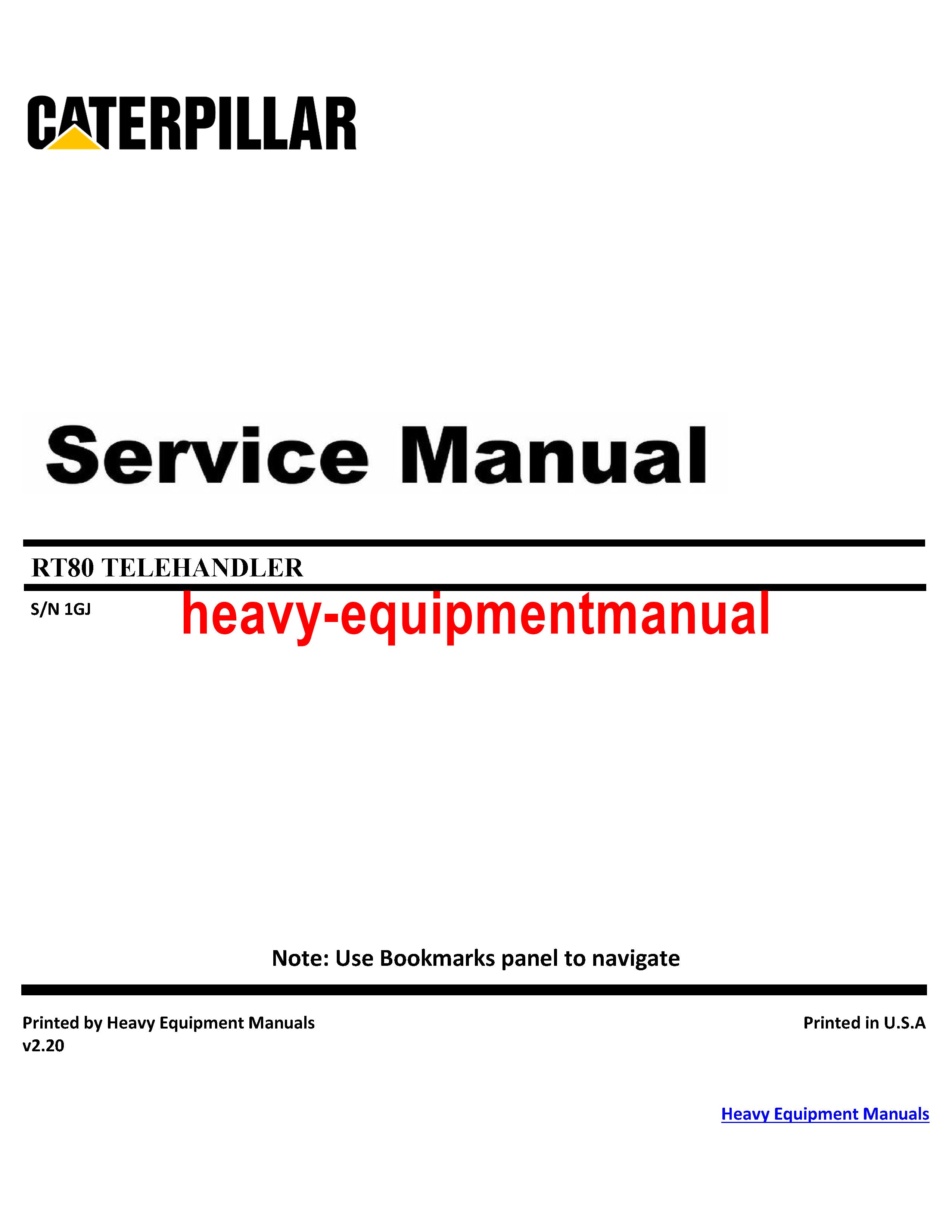 RT100 CATERPILLAR TELEHANDLER 1GJ SERVICE REPAI... – Heavy Equipment Manual