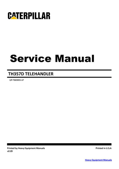 CATERPILLAR TH357D TELEHANDLER SERVICE MANUAL TD6