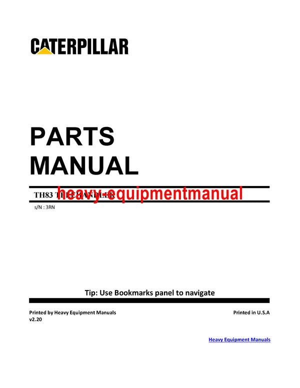 CATERPILLAR TH83 TELEHANDLER PARTS MANUAL 3RN – Heavy Equipment Manual