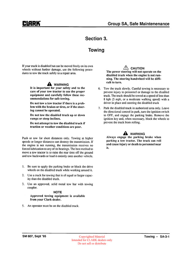 Clark DT 30E 50E 60E (SM-607D) Forklift Service Repair Manual - PDF Download