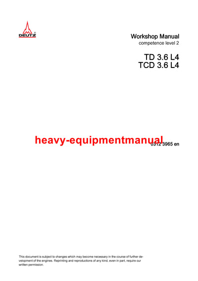 Download Deutz Engine TD 3.6 L4 TCD3.6 L4 Workshop Manual