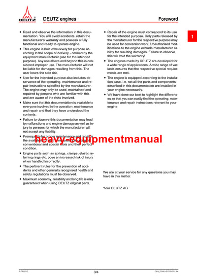 Download Deutz Engine TD 3.6 L4 TCD3.6 L4 Workshop Manual