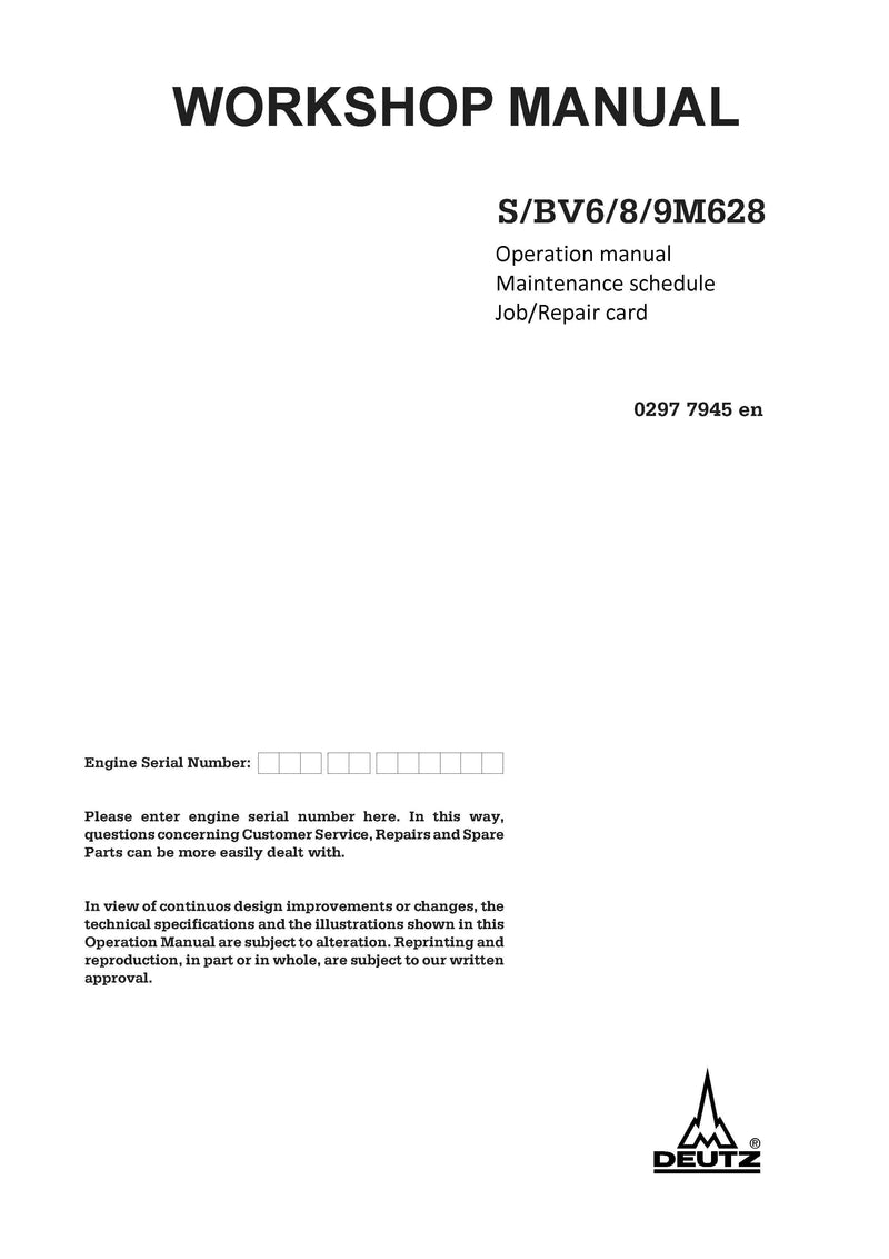 Deutz S BV6 8 9M628 Diesel Engine Service Repair Manual - PDF Download