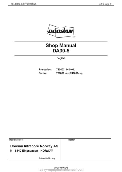 Doosan DA30-5 Articulated Dump Truck Shop Manual 2017
