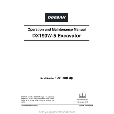 Doosan DX190W-5 Excavator Operation and Maintenance Manual PDF