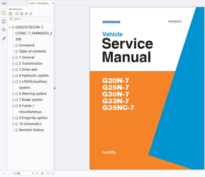 Doosan G20N-7 G25N-7 G30N-7 G33N-7 G35NC-7 Forklift Shop Service Manual