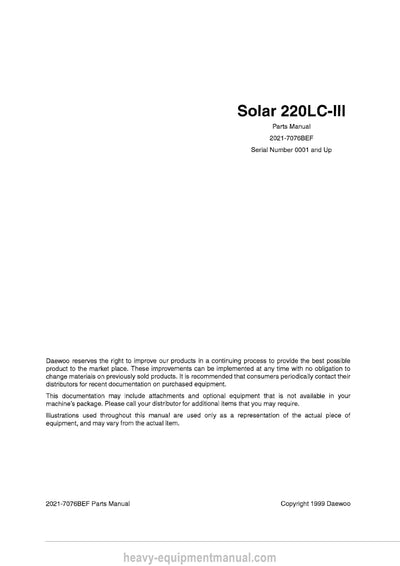 Doosan Solar 220LC-3 Crawler Excavator Parts manual PDF Download