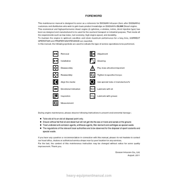 Doosan DL06K Tier 4 Interim Diesel Engine Operation & Maintenance Manual PDF