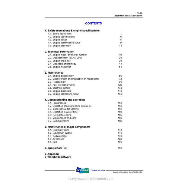 Doosan DL06 Diesel Engine Operation & Maintenance Manual PDF
