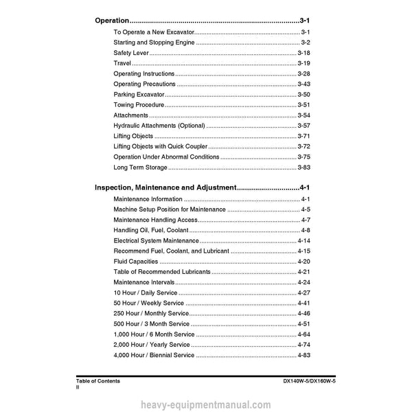 Doosan DX140W DX160W-5 Excavator Operation and Maintenance Manual PDF
