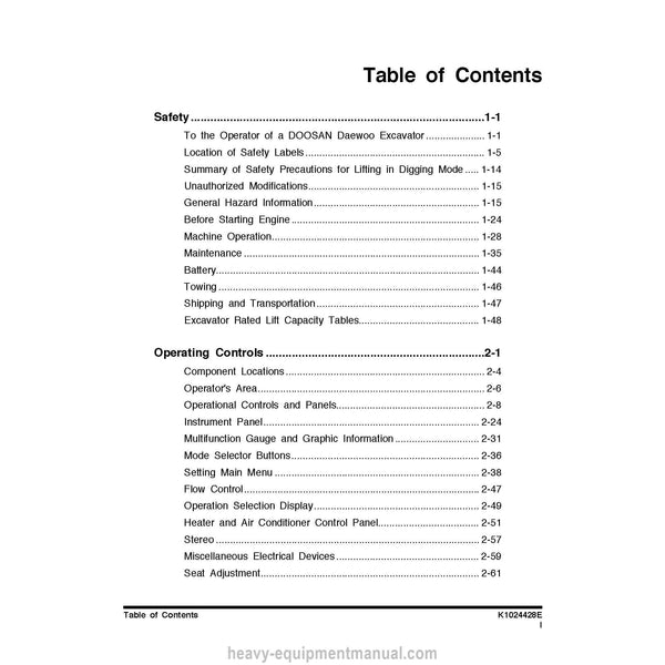Doosan DX180LC Excavator Operation and Maintenance Manual PDF