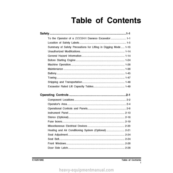 Doosan DX35Z Excavator Operation and Maintenance Manual PDF