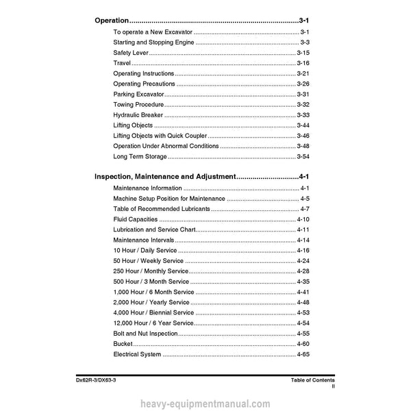 Doosan DX62R-3 DX63-3 Excavator Operation and Maintenance Manual PDF