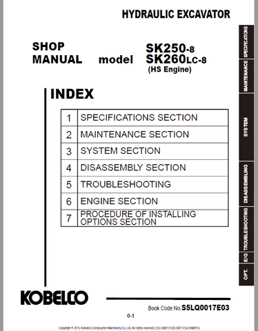 Download Kobelco SK250-8 SK260LC-8 Hydraulic Excavator Service Manual