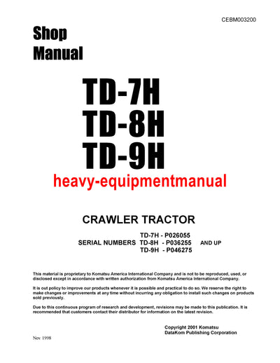 Komatsu Td-9h Bulldozer Service Manual SN P045501-P046274