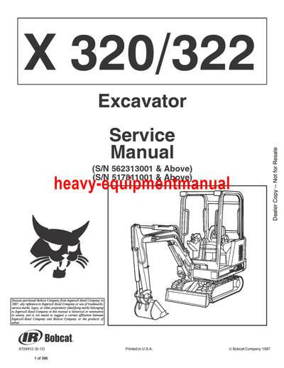 Bobcat X320/322 Mini Excavator Service Manual