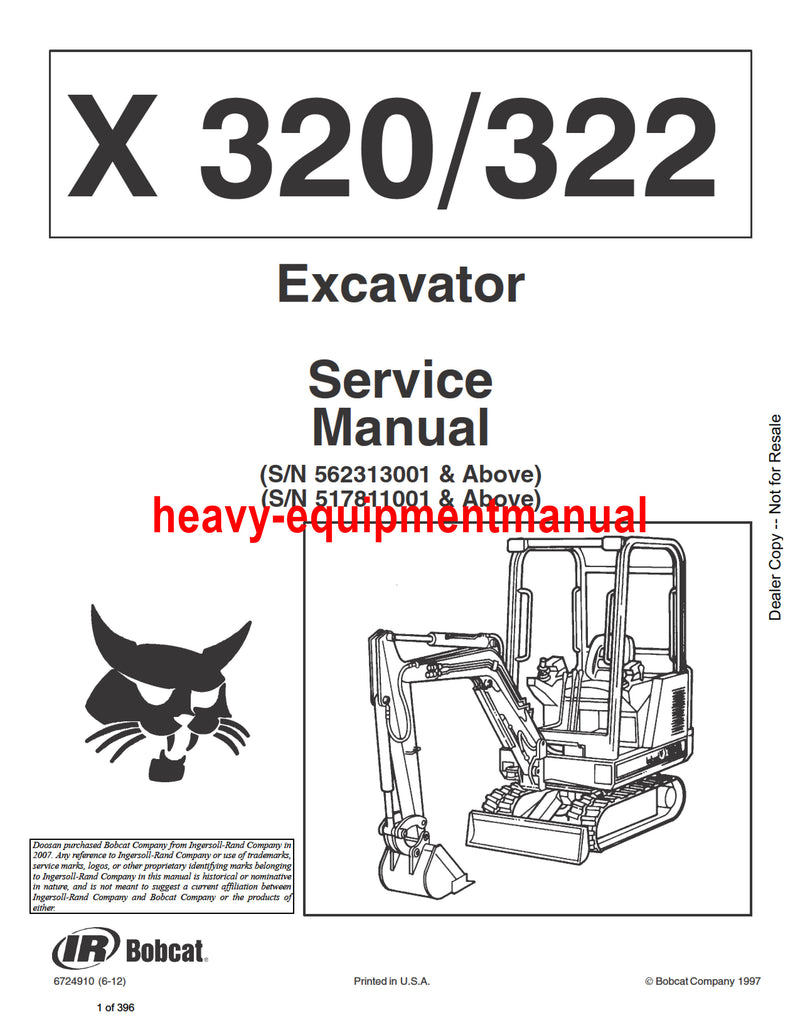 Bobcat X320/322 Mini Excavator Service Manual